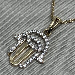 14K Hamsa Pendant 0.25ctw Natural Diamond Yellow Gold Necklace 20” Chain Italy